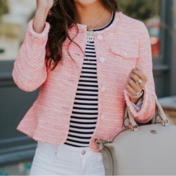J. Crew• Pink Peplum Tweed Jacket Blazer 6